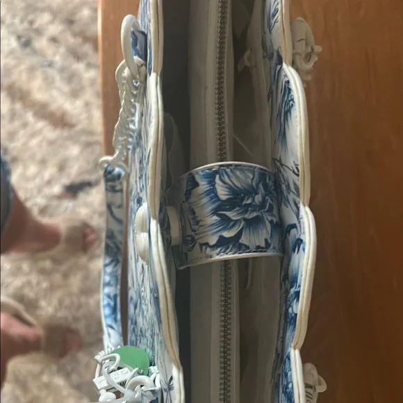 Betsey Johnson Blue Floral Scalloped Edge Tote Bag w/ Chain Straps | NWT - Picture 9 of 13